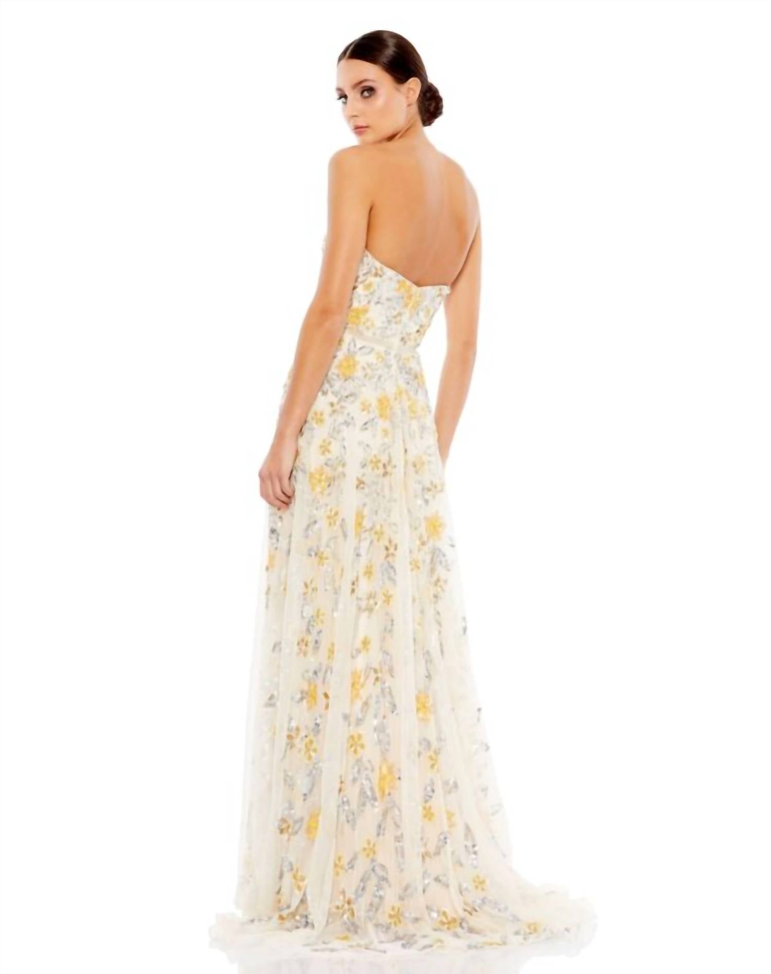 MAC DUGGAL Strapless Sweetheart Floral Dress in nude multi - women's dress - alternate view