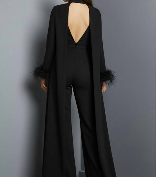Jovani - Long Sleeve Cape Jumpsuit