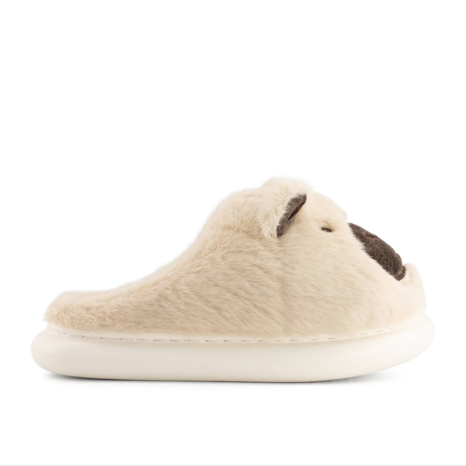 Andrea Women’s Cozy Animal Slippers With Plush Faux Fur in beige - women's shoe - detail view