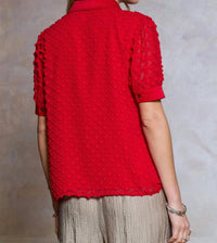 Current Air - Short Sleeve Split Collar Button Down Top