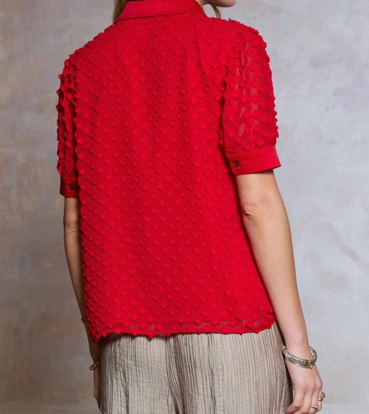 Current Air - Short Sleeve Split Collar Button Down Top