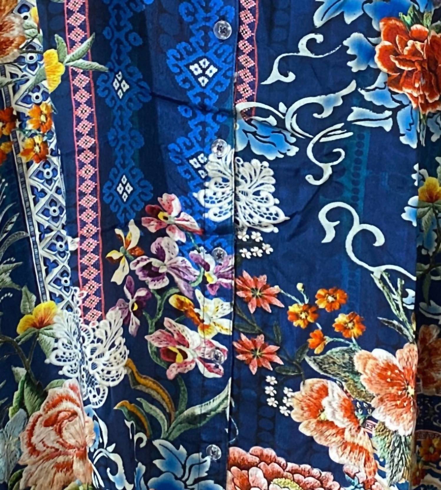 Shana Apparel Women's Silk Viscose Button Down Shirt in navy - women's shirt - detail view