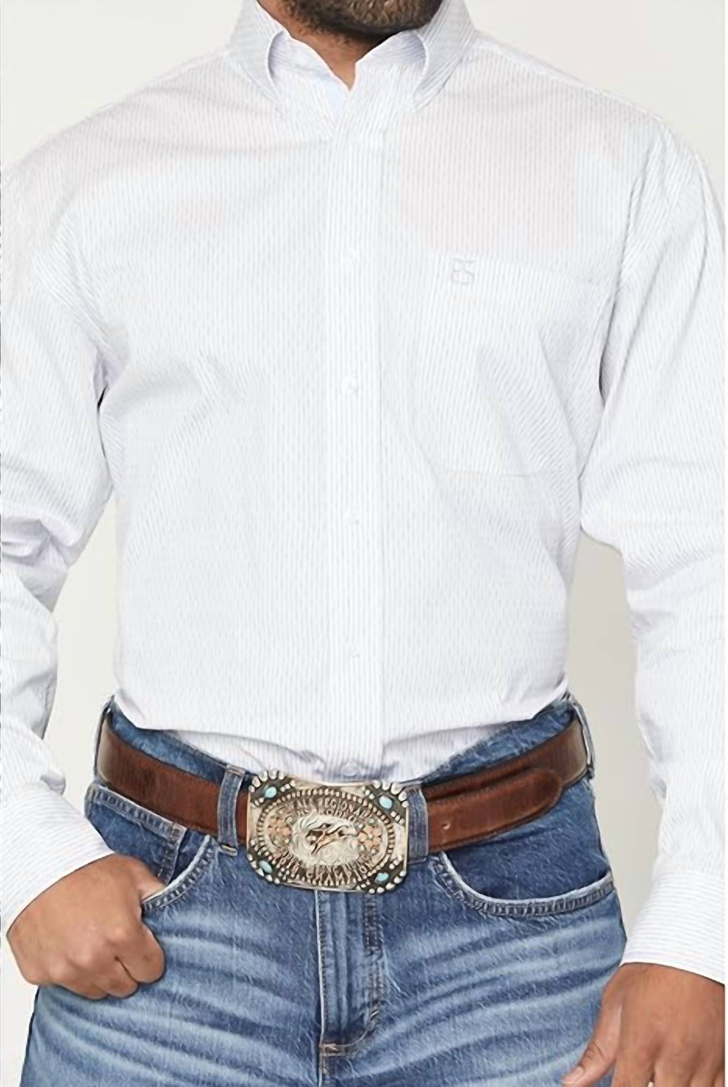 Rock & Roll Denim - Men's Dobby Striped Long Sleeve Button-down Western Shirt