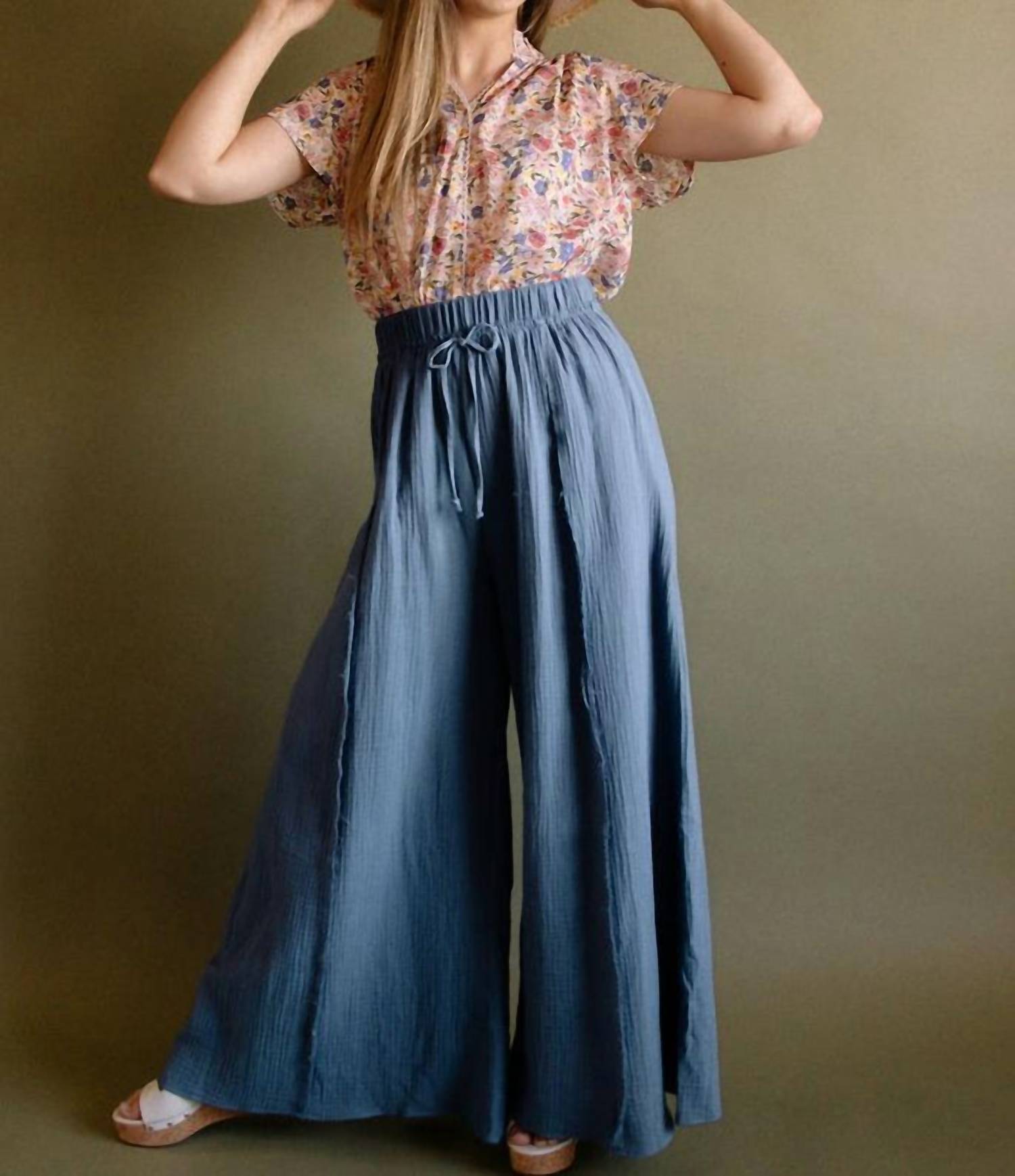 Geegee - Chicory Gauze Palazzos Wide Leg Pants