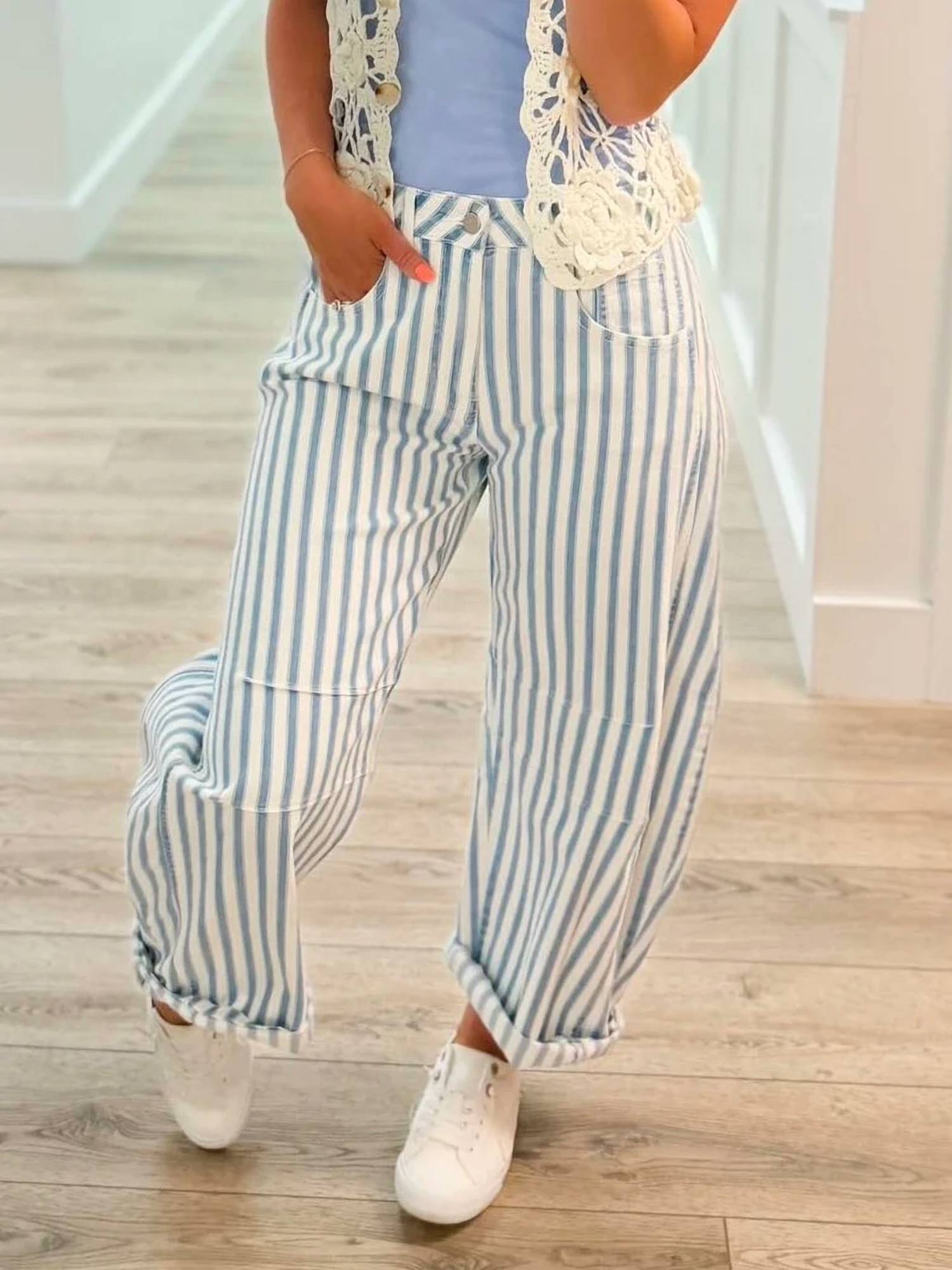 Blakeley - Sarina High-rise Barrel Leg Striped Jeans