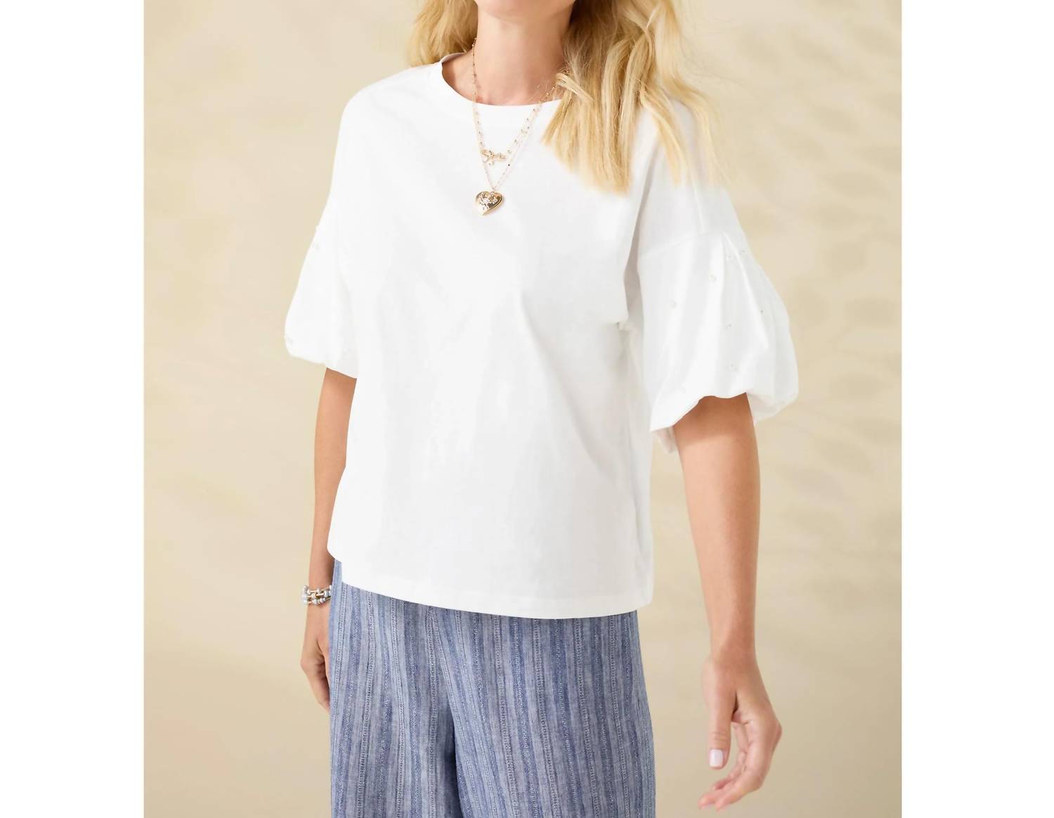 Coco + Carmen - Camille Top With Pearl Puff Sleeve