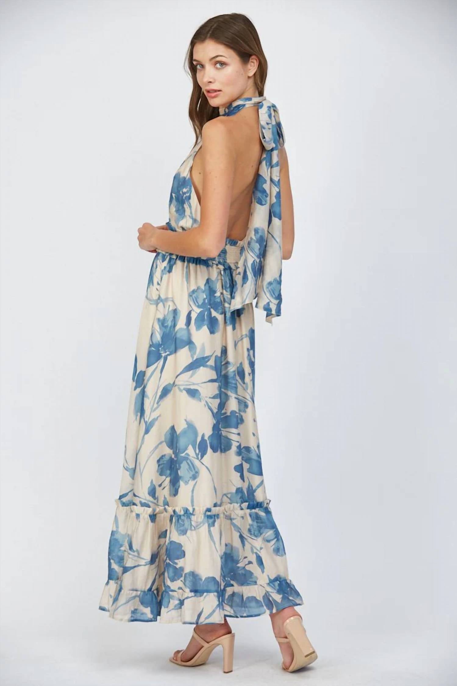 Fate Maxine Halter Dress in tan - women's dress - alternate view