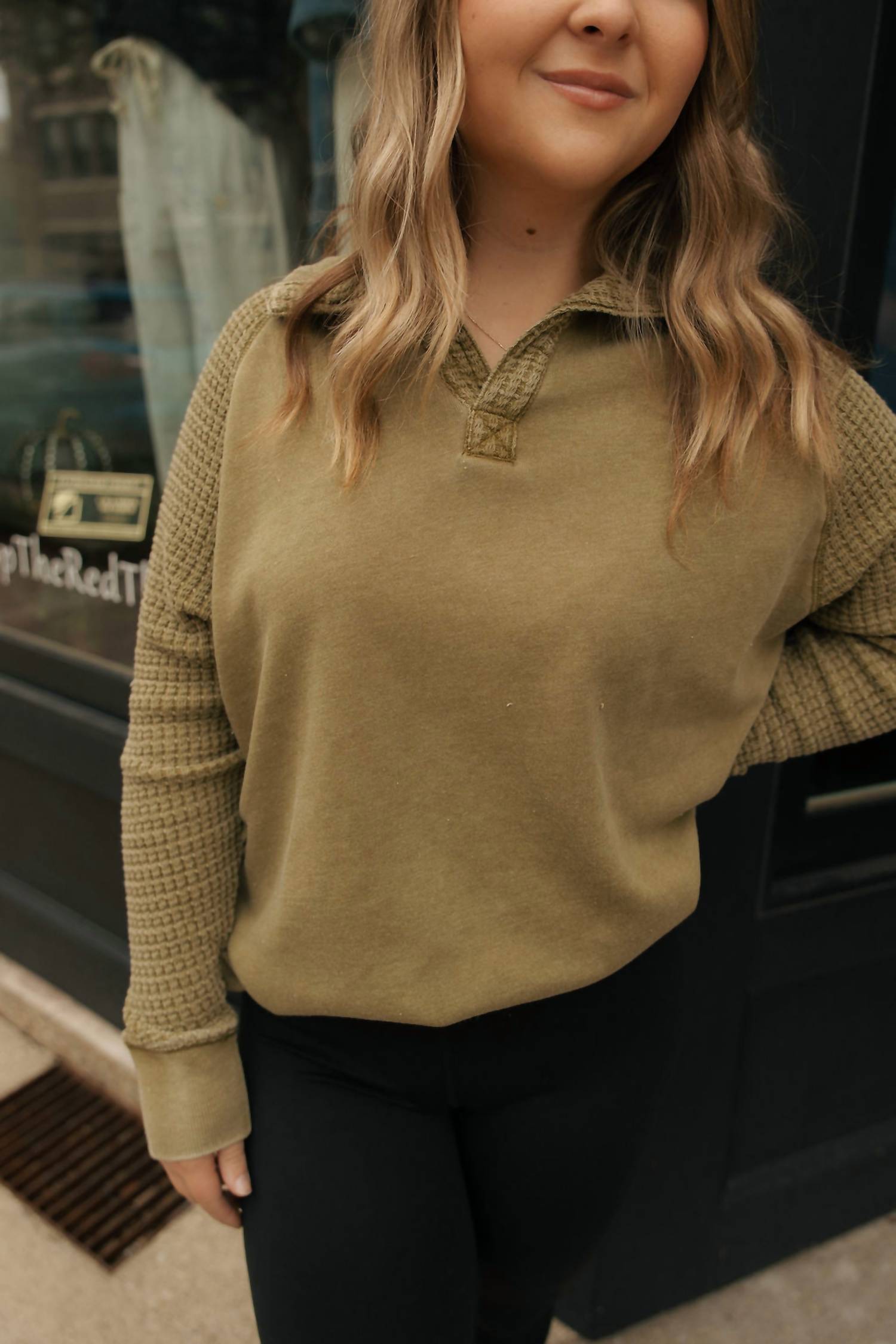 Mono B - Waffle Henley Top