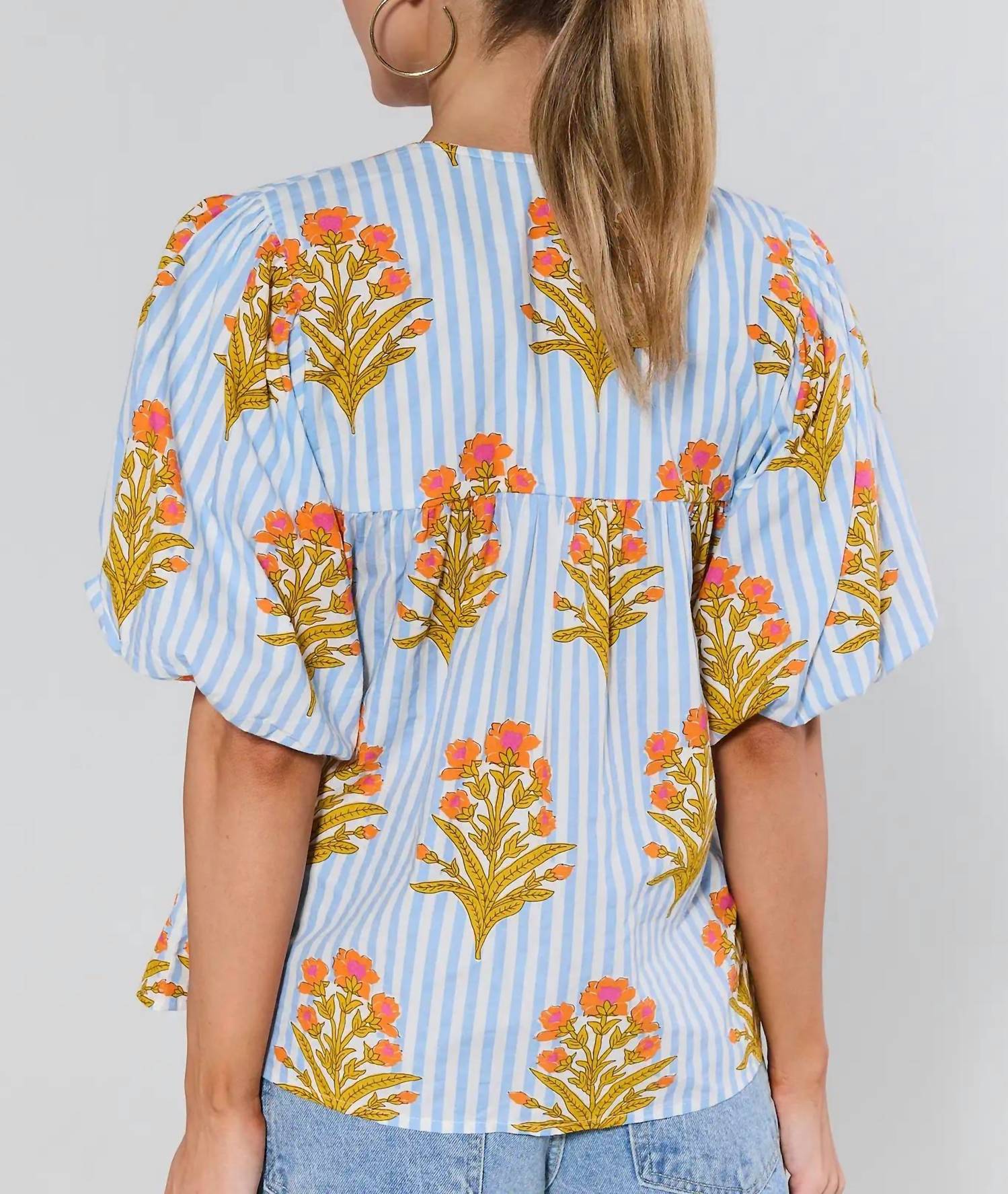 Thml - Puff Sleeve Floral Striped Top