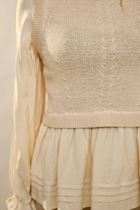 Blue B Long Ruffle Sleeve Knit Vest Peplum Top in beige - women's blouse - detail view