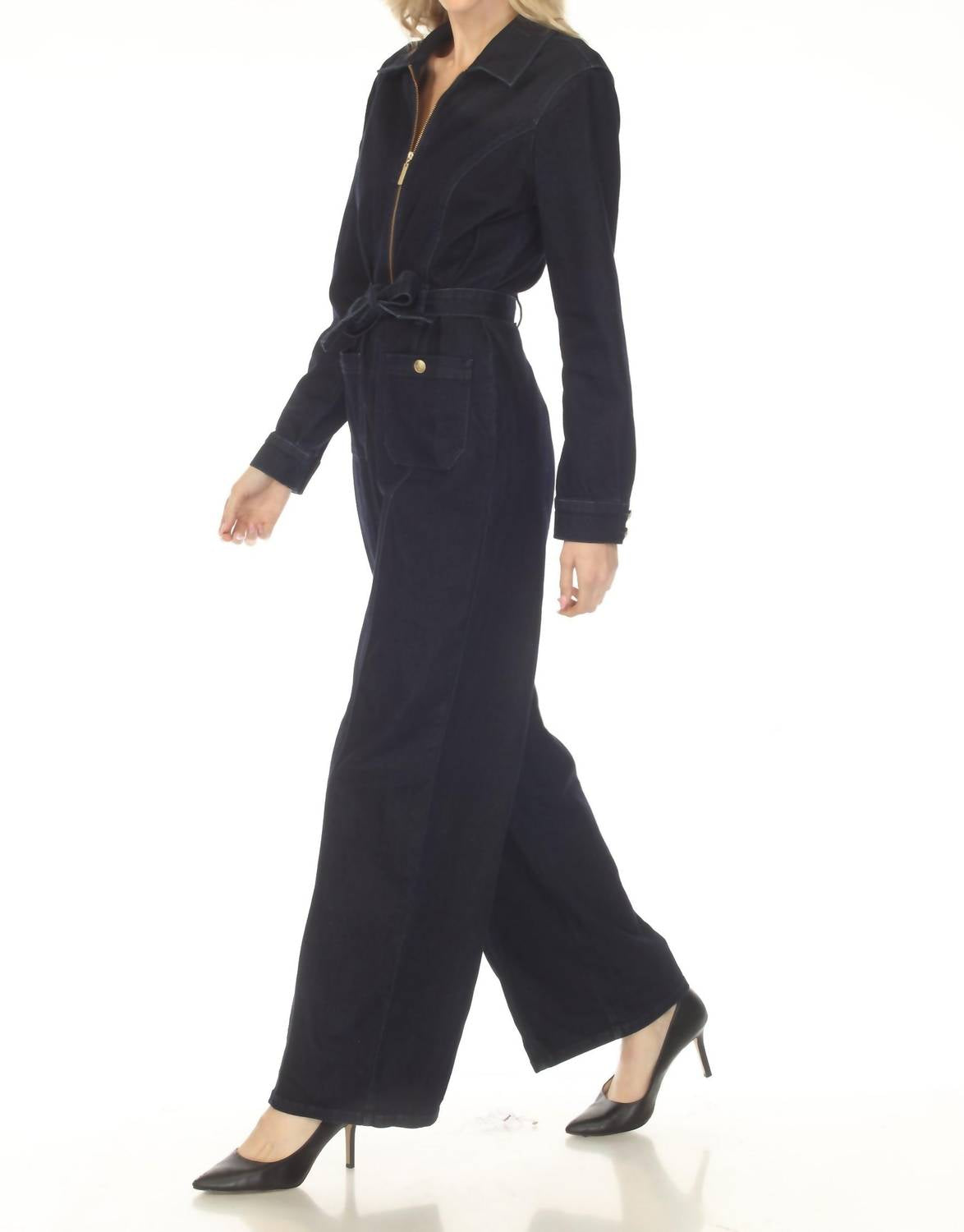 Joseph Ribkoff - Zip Front Belted Denim Jumpsuit