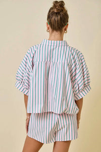 Day + Moon - Palm Springs Striped Boxy Cropped Shirt With Shorts Set