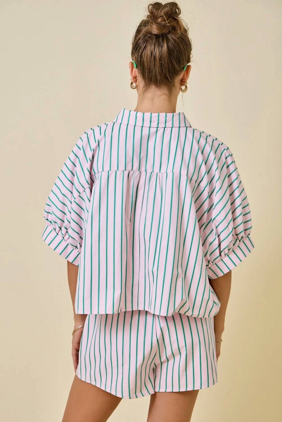 Day + Moon - Palm Springs Striped Boxy Cropped Shirt With Shorts Set