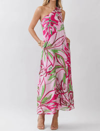 Tcec - One Shoulder Tropical Print Maxi Dress