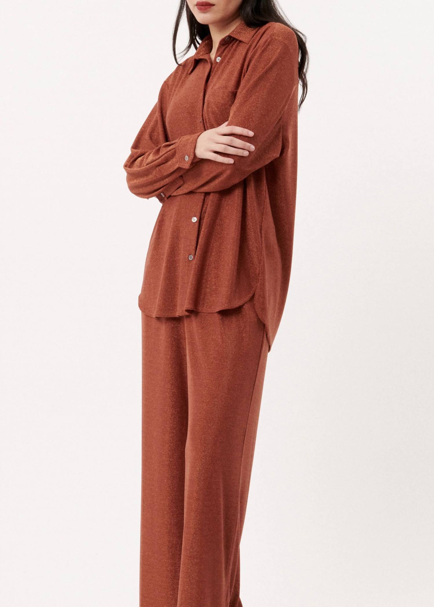 FRNCH Maelle Flowing Shirt in orange brule - women's long sleeve top - alternate view
