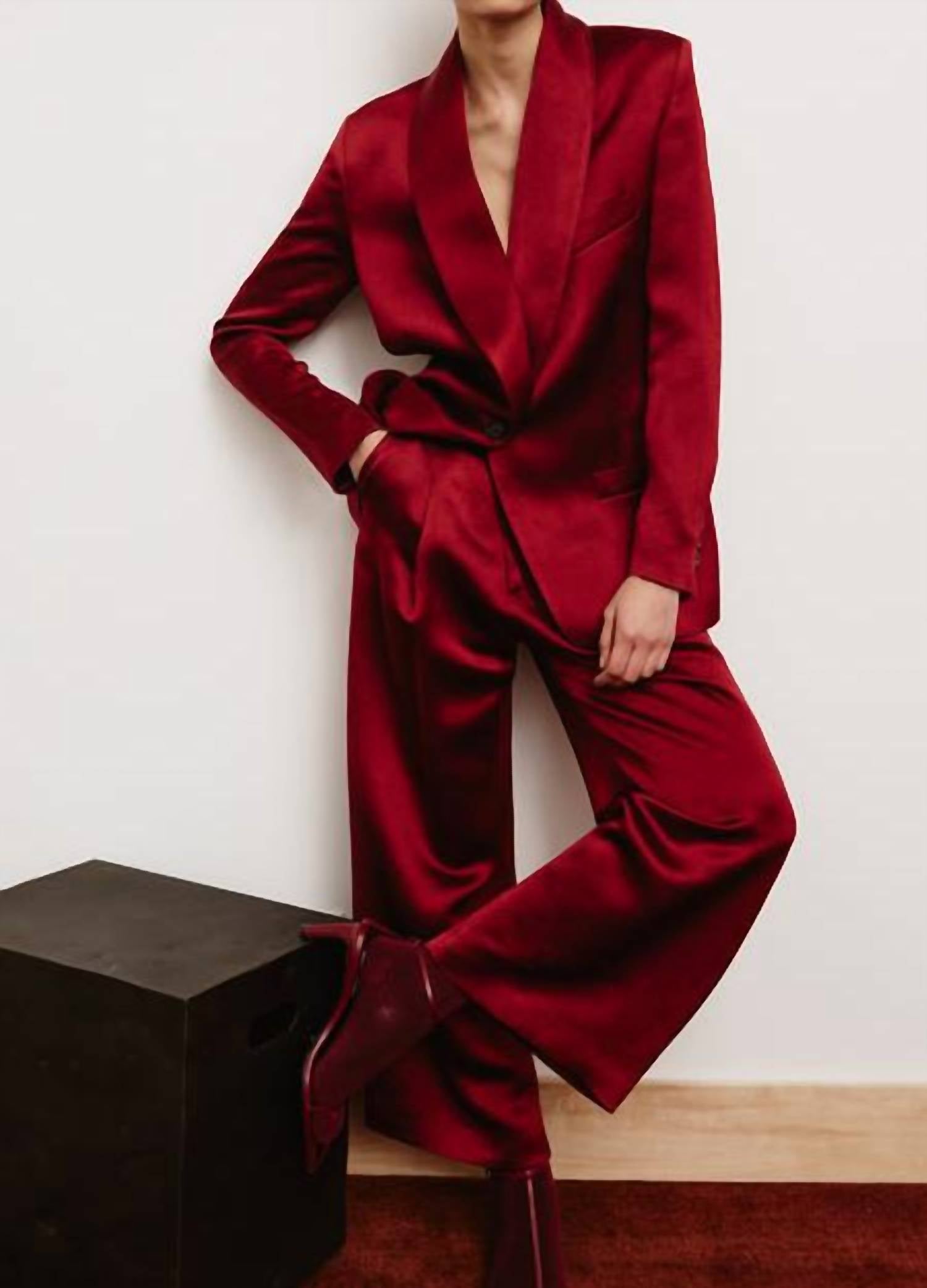 Smythe Cropped Pleated Trousers in crimson 1 - women's pants - view 4