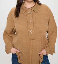 Blu Pepper - Evelyn Collared Raw Edge Knit Top - Plus