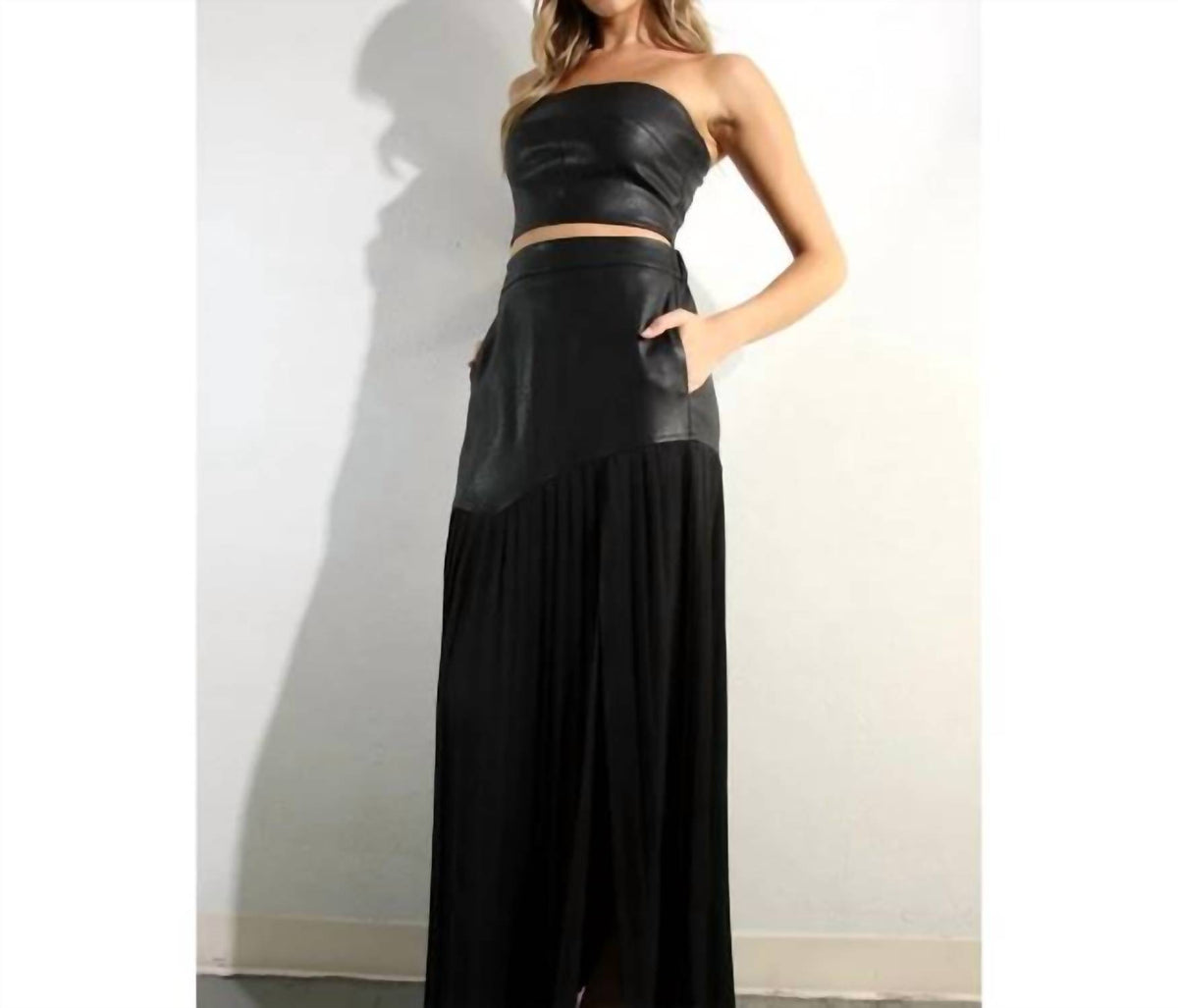 Mulla - Slit And Faux Leather Pleated Maxi Skirt