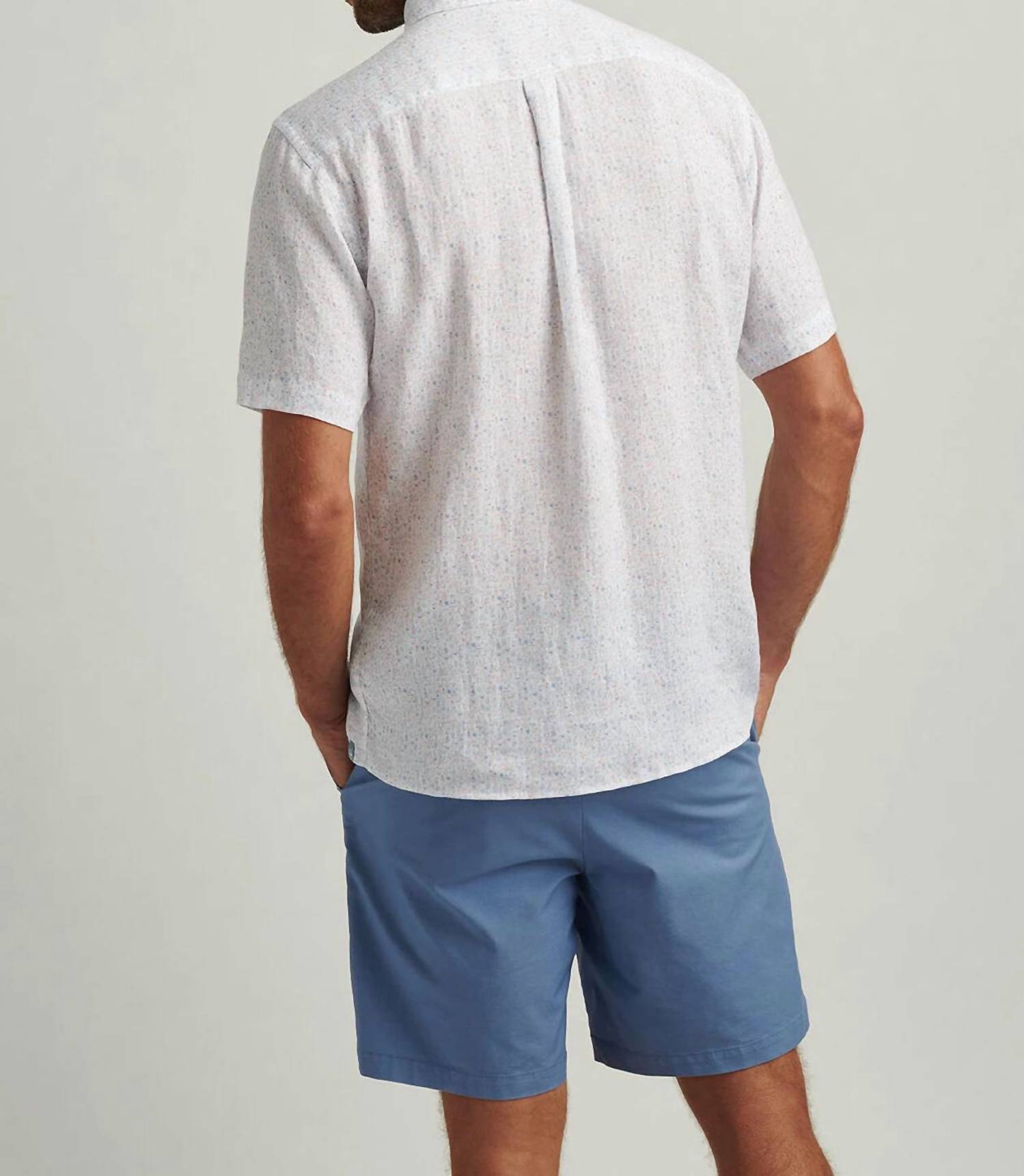 PETER MILLAR Soiree Linen Short Sleeve Shirt in multi - men's shirt - detail view