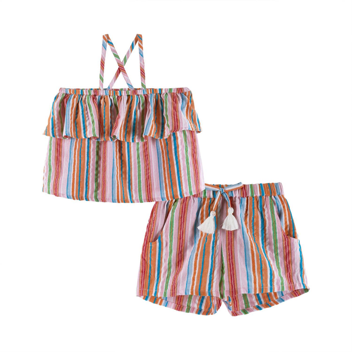 Andy & Evan - Girls' Woven Lurex Stripe Tank & Short Set