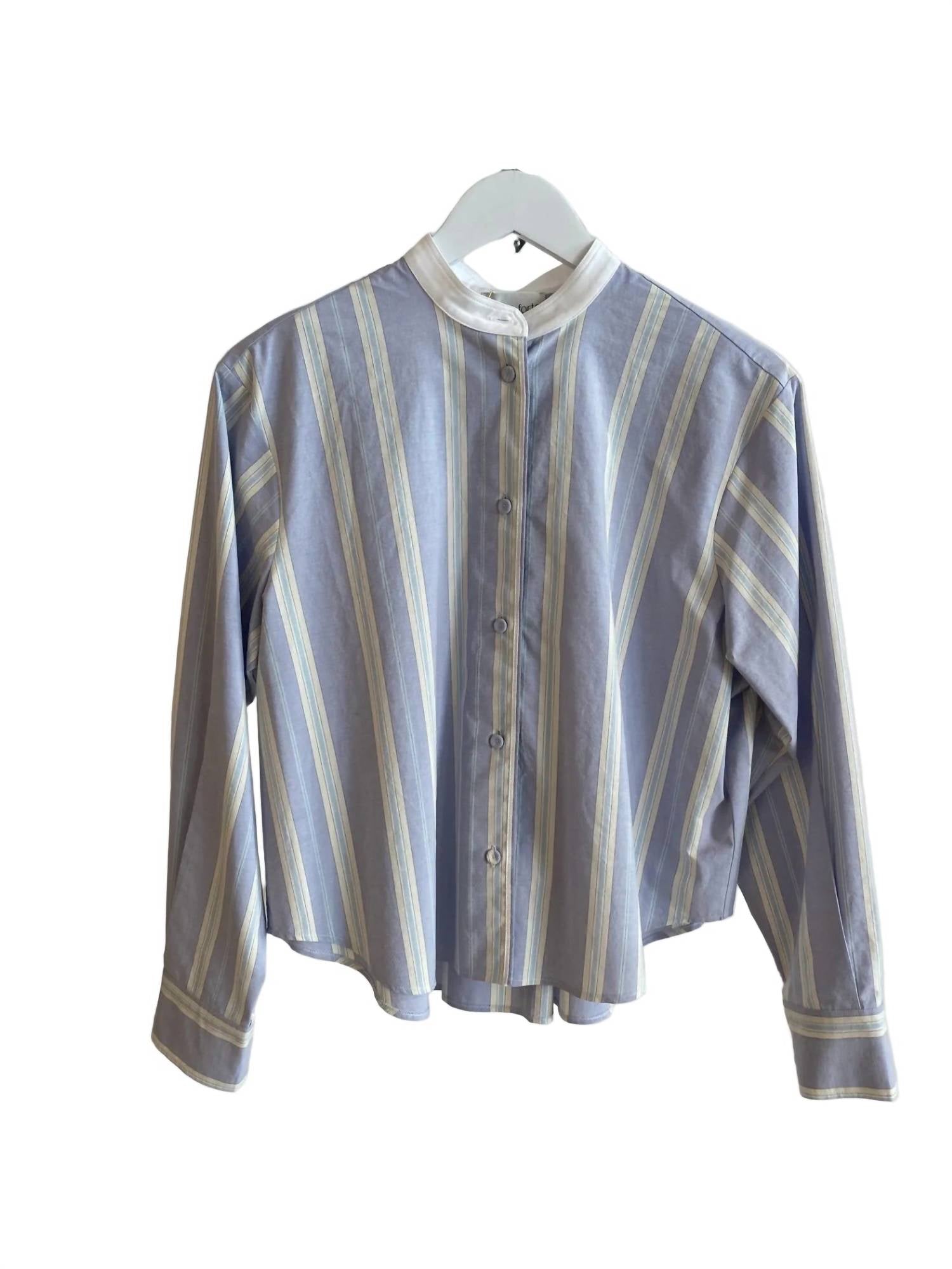 forte forte Women's Striped Cotton Grandfather Shirt in ciel - women's shirt