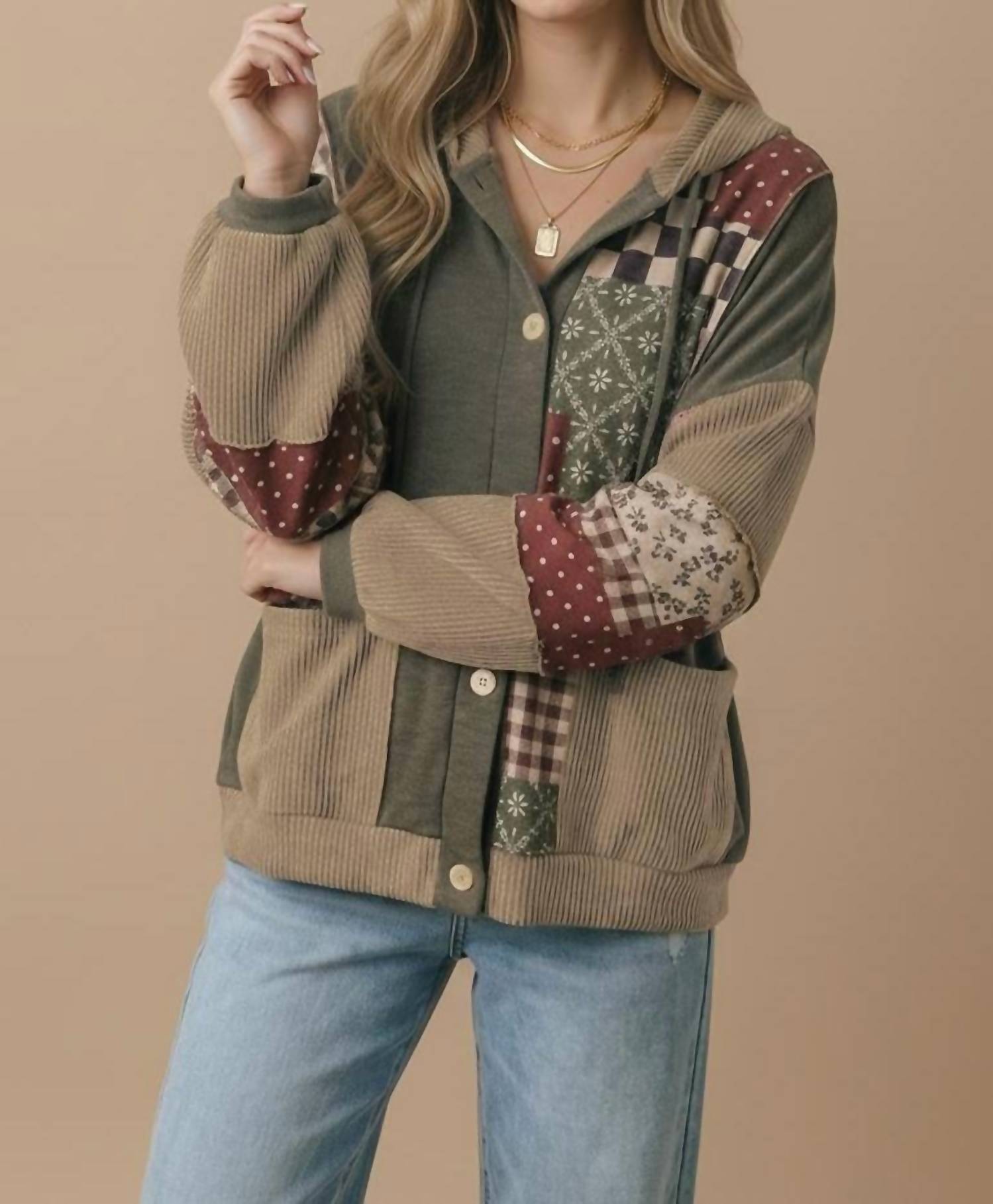 Haptics - Vintage Patchwork Hooded Shacket