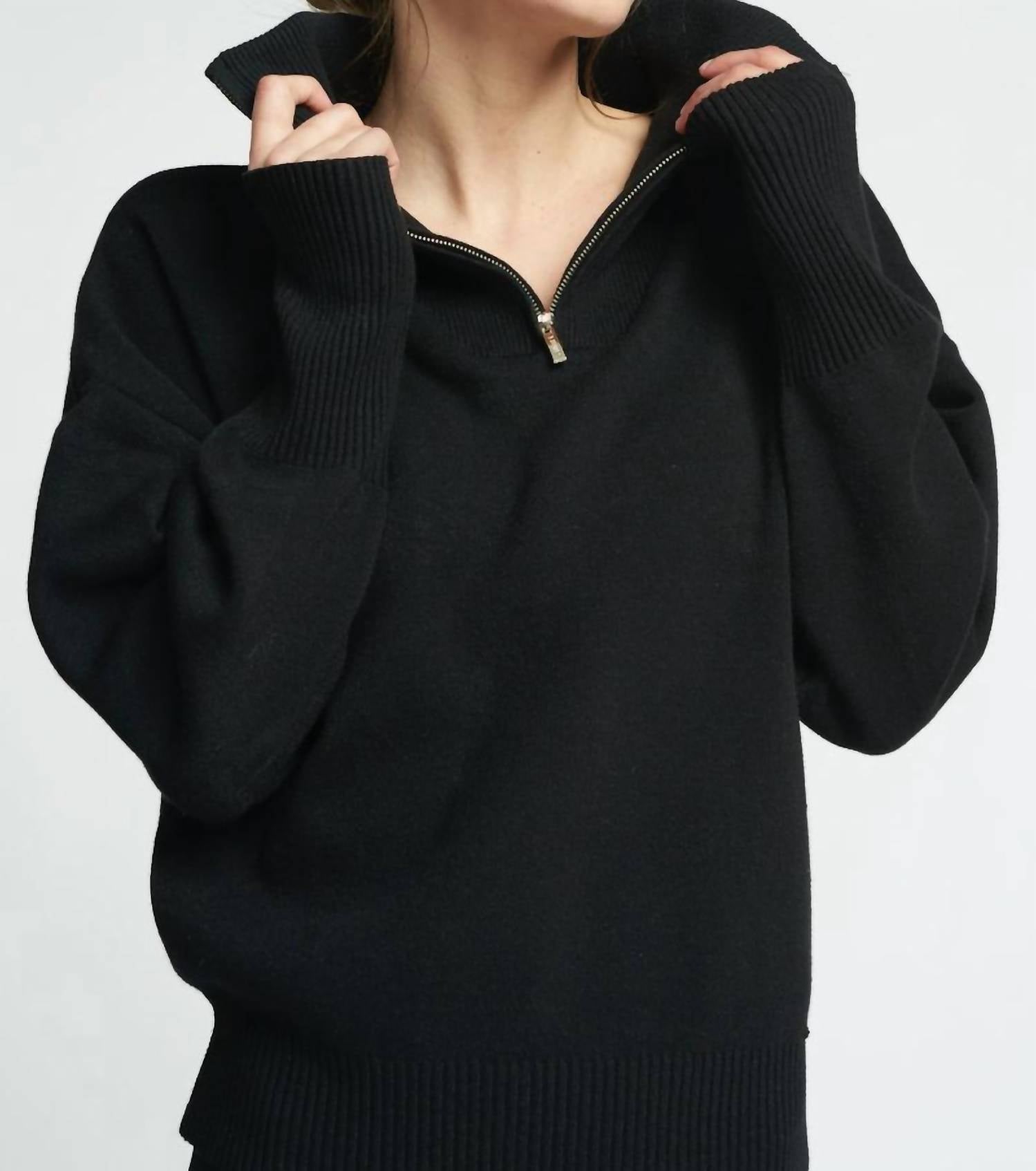 Lune Active Olly Half Zip Sweater in black - women's sweater