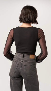 Project Social T - On The Edge Mixed Mesh Sweetheart Neck Top