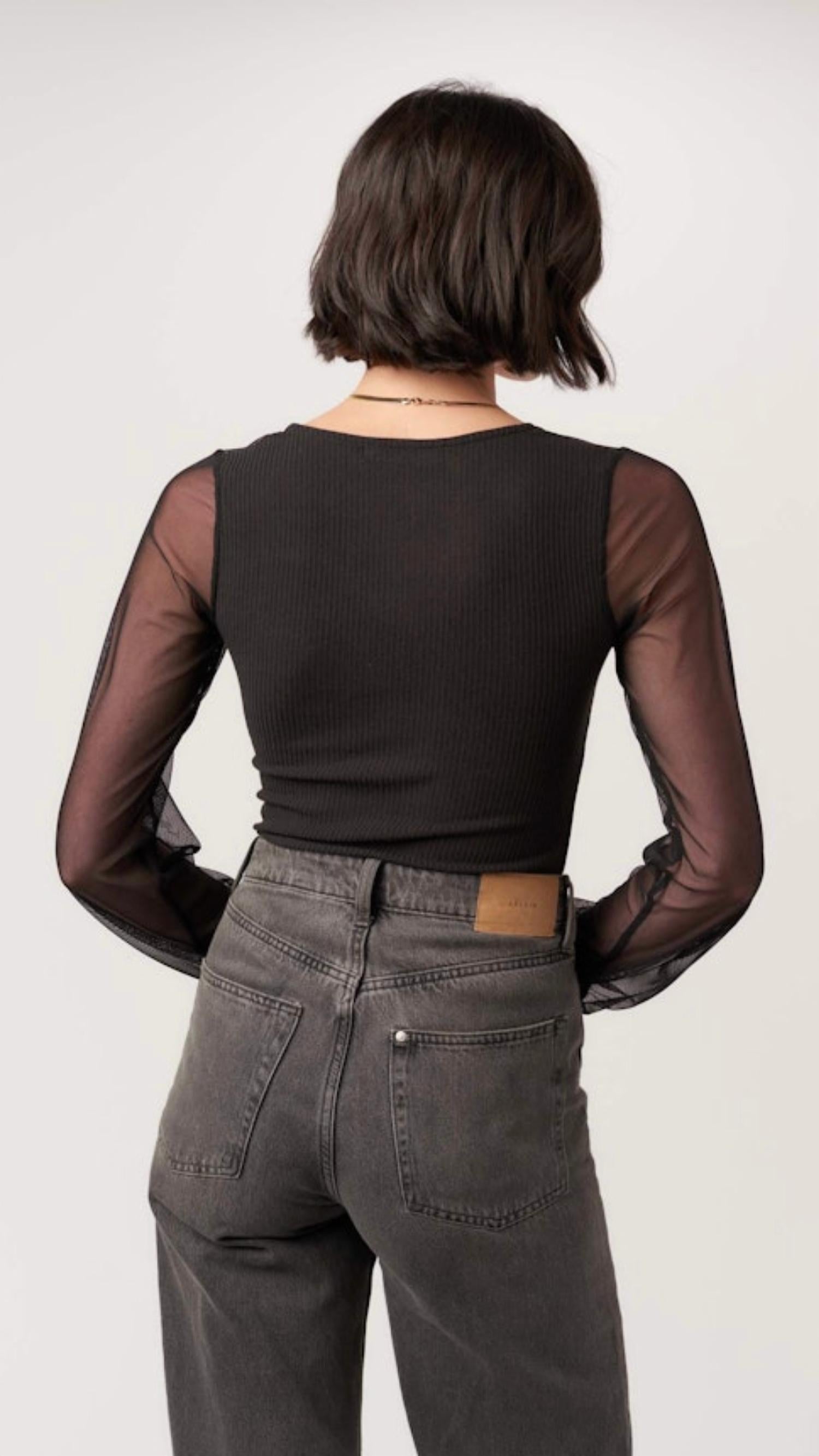 Project Social T - On The Edge Mixed Mesh Sweetheart Neck Top