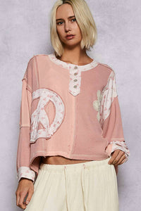 Pol - Crew Neck Peace Patch Floral Knit Top