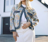 Anniewear - Floral Jacquard Contrast Jacket