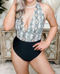 Jess Lea - Snake-print Halter One Piece Swimsuit