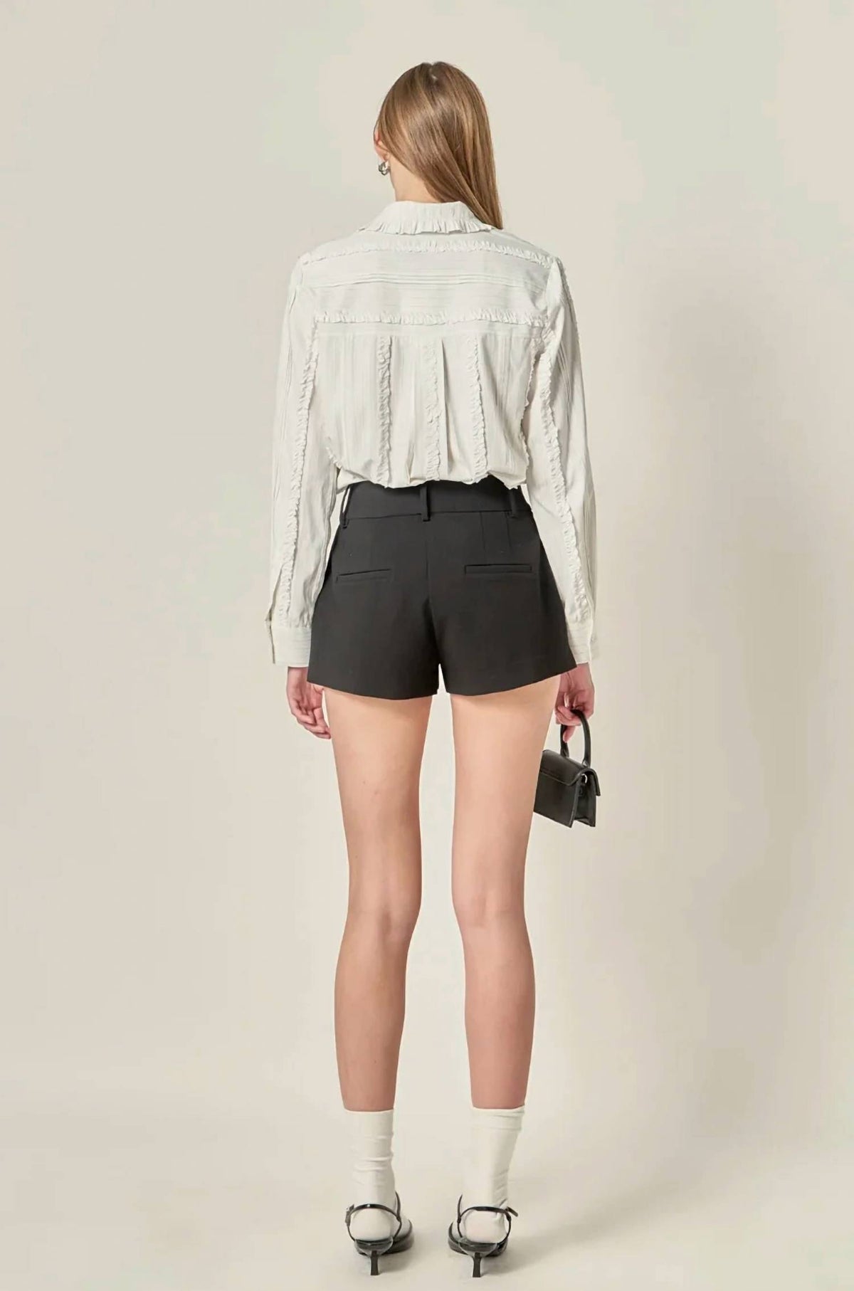 English Factory - Women's Classic Pintuck Ruffle Shirt