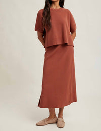 WISHLIST Ribbed Knit Sweater Top And Skirt Set in rust - women's sleepwear