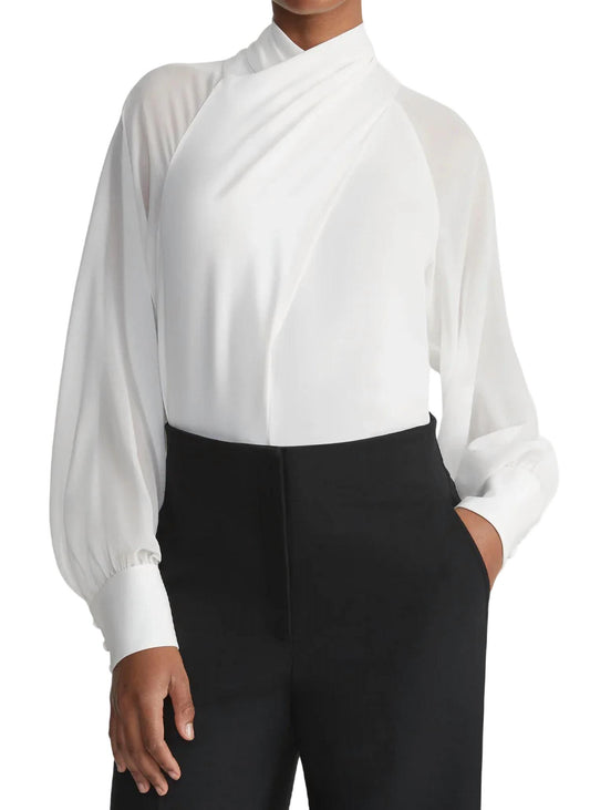 Lafayette 148 - Sheer Sleeve Crossover Blouse