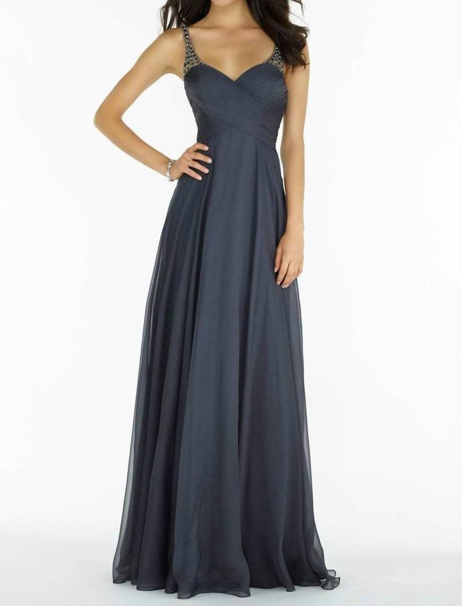ALYCE PARIS Silky Chiffon Ruched Gown in charcoal - women's dress