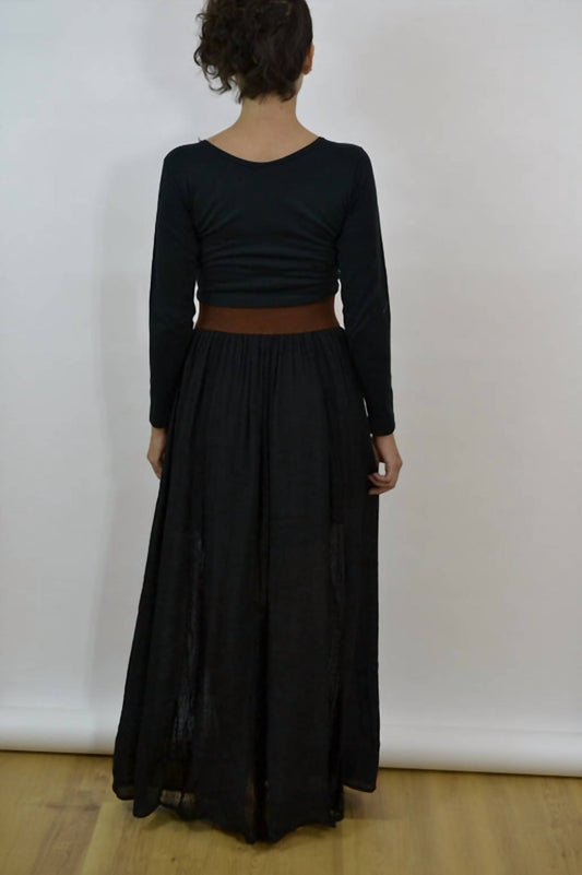 Double Zero - Lace Stripes With Wide Belt Maxi Skirt