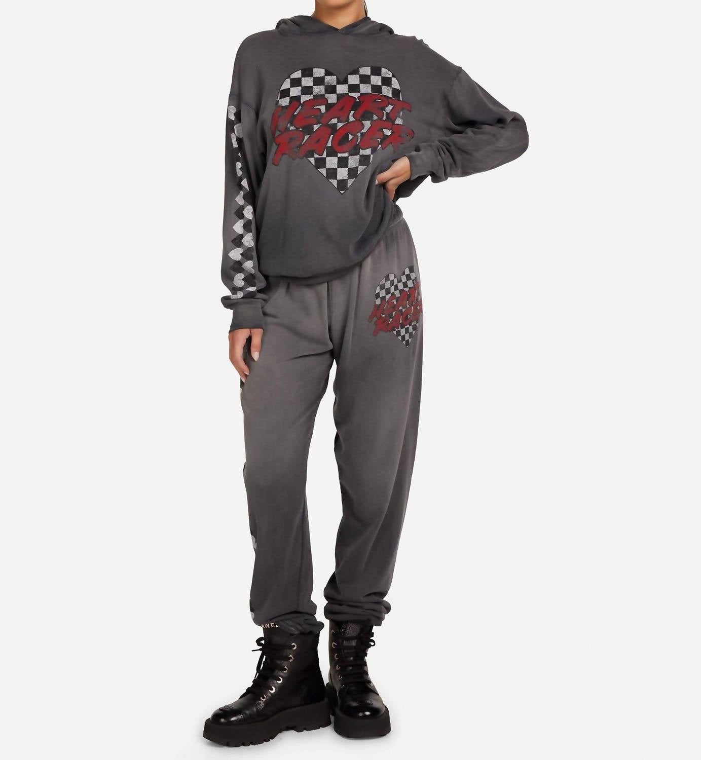 Lauren Moshi tanzy heart racer sweatpant in gray - women's pants