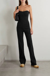 Rivet Utility Pre-loved Showstopper Strapless Front Zip Jumpsuit in black - women's pants