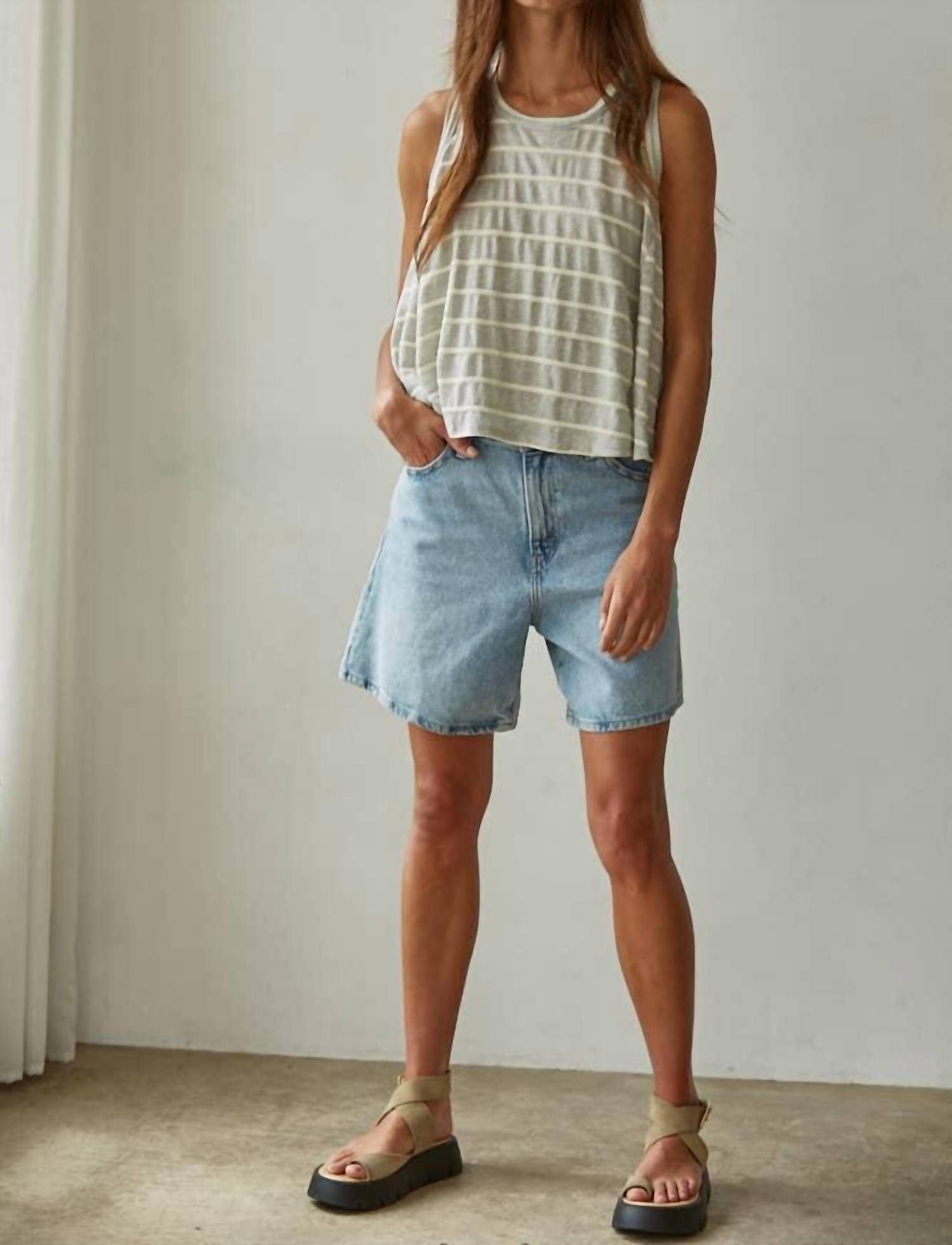 By Together - Knit Striped Round Neck Sleeveless Tank Top