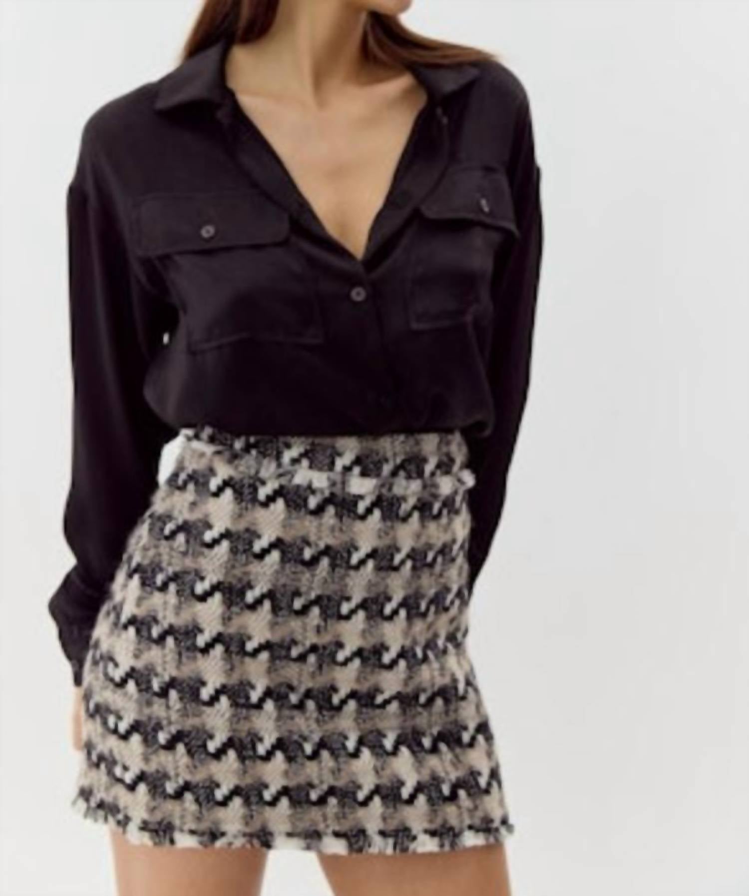 Greylin - Lenny Houndstooth Tweed Mini Skirt