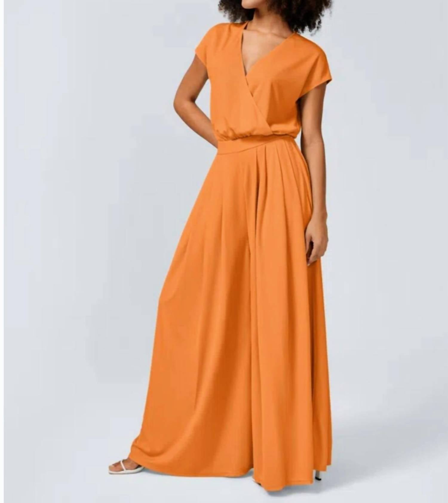 Halara Short Sleeve Wide Leg Jumpsuit in orange - women's pants - view 4