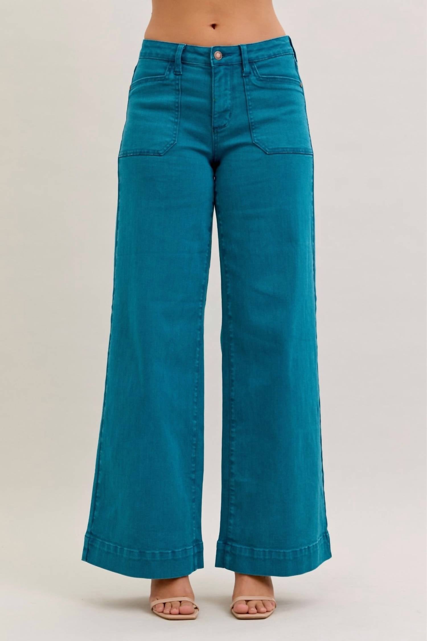 Judy Blue Midrise Wide Leg Jean in teal - women's pants