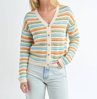 red haute Crochet Stripe Cardigan in multi - women's cardigan - alternate view