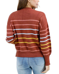 Grace and Lace Crew Neck Striped Sweater in terracotta stripe - women's sweater - detail view