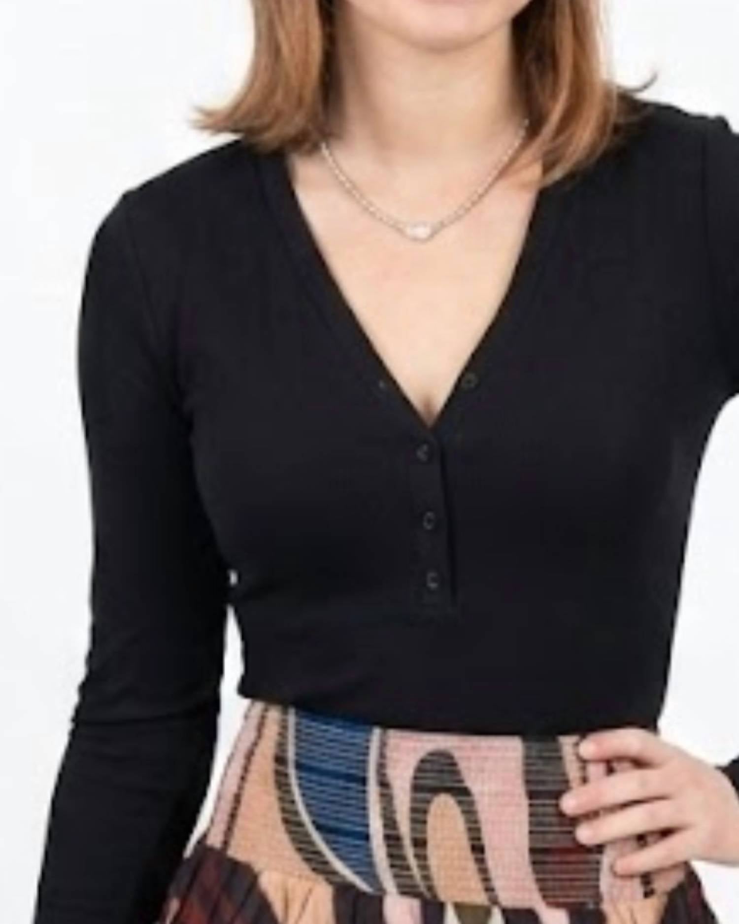 Rd Style - Helane Ribbed Long Sleeve Henley Top