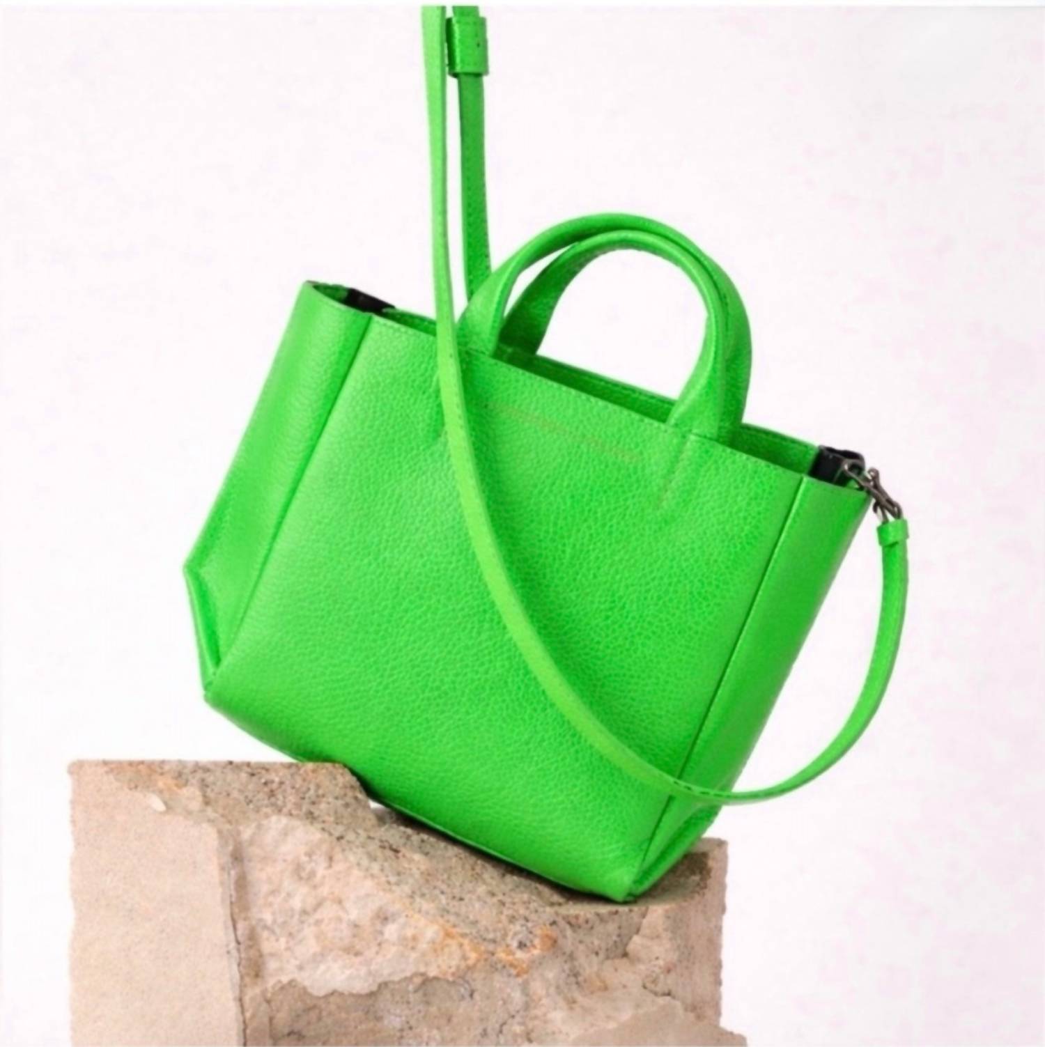 AMPERSAND AS APOSTROPHE Women's Leather Micro Tote Bag in neon green - women's bag