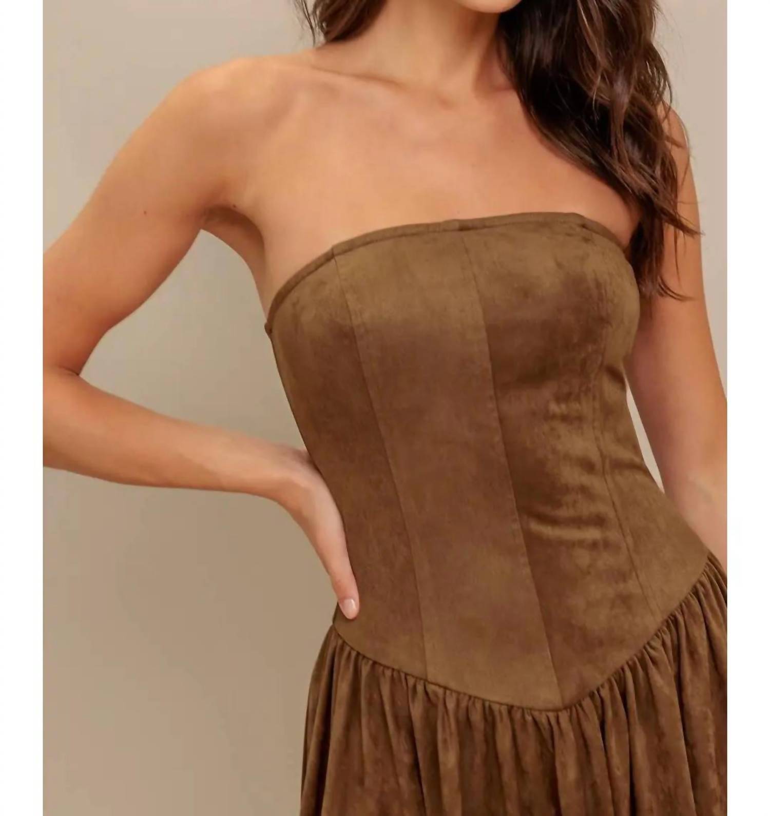 Flying Tomato - Faux Suede Midi Dress
