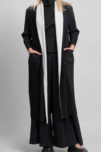 Alquema Plisse Open Front Long Coat in black and white - women's jacket