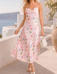 Main Strip - Seashell Coastal Print Slip Midi Dress